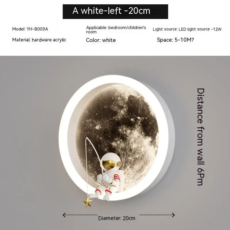 Spaceman Astronaut Moon Round Led Wall Lamp  Kids Bedroom Sleeping Night Lights Boys And Girls Warm Background Sconces