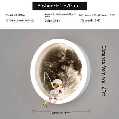 Spaceman Astronaut Moon Round Led Wall Lamp  Kids Bedroom Sleeping Night Lights Boys And Girls Warm Background