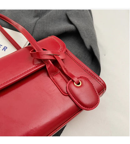 Fashion Red Shoulder Bags For Women Trendy Textured Solid Color Handbag Autumn Winter Versatile Female Underarm Pack