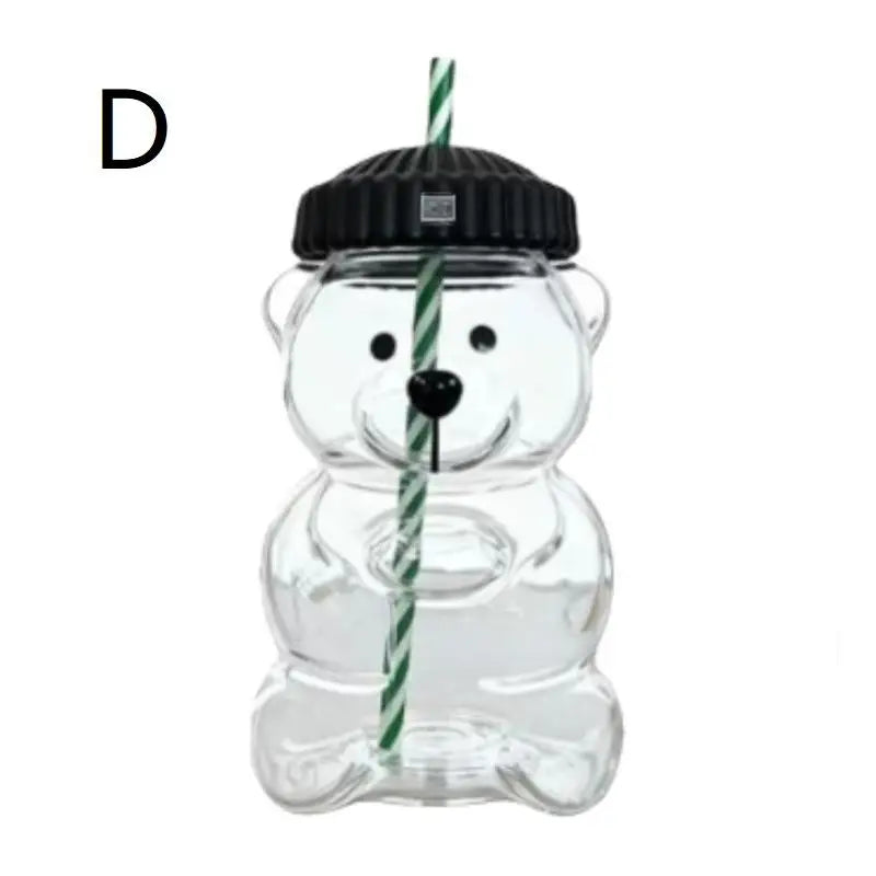 Bear Coffee Cup  Cartoon Bear Shaped Coffee Mug Cute Bear Mug Plastic Cup With Straw Transparent Creative Milk Coffee Water Cups