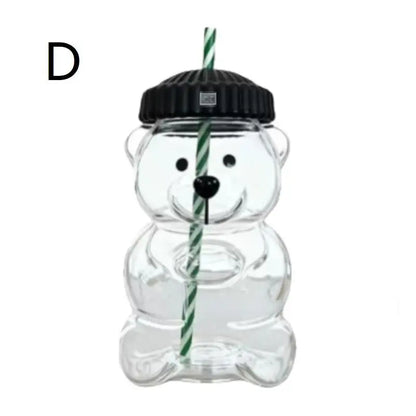 Bear Coffee Cup  Cartoon Bear Shaped Coffee Mug Cute Bear Mug Plastic Cup With Straw Transparent Creative Milk Coffee Water Cups