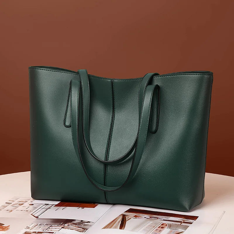 Women's Tote Bags Simple Large Capacity Female Shoulder Bag Solid Color Commuter Leather Hand Bags Ladies Top Handle Bags