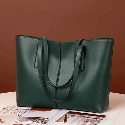 Women's Tote Bags Simple Large Capacity Female Shoulder Bag Solid Color Commuter Leather Hand Bags Ladies Top Handle Bags
