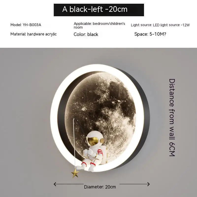Spaceman Astronaut Moon Round Led Wall Lamp  Kids Bedroom Sleeping Night Lights Boys And Girls Warm Background Sconces