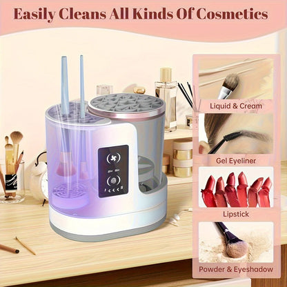 Portable Three-in-One Electric Makeup Brush Cleaner with Dryer USB Deep Cleaning for Various Sizes of Beauty Brushes including