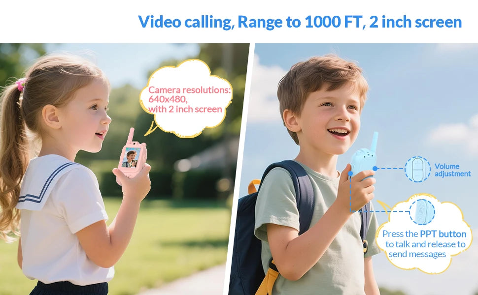 Mafiti Toys for Boys Girls Mini Video Walkie Talkies for Kids 2 Pack Rechargeable 1000 Feet Range Birthday Indoor Outdoor