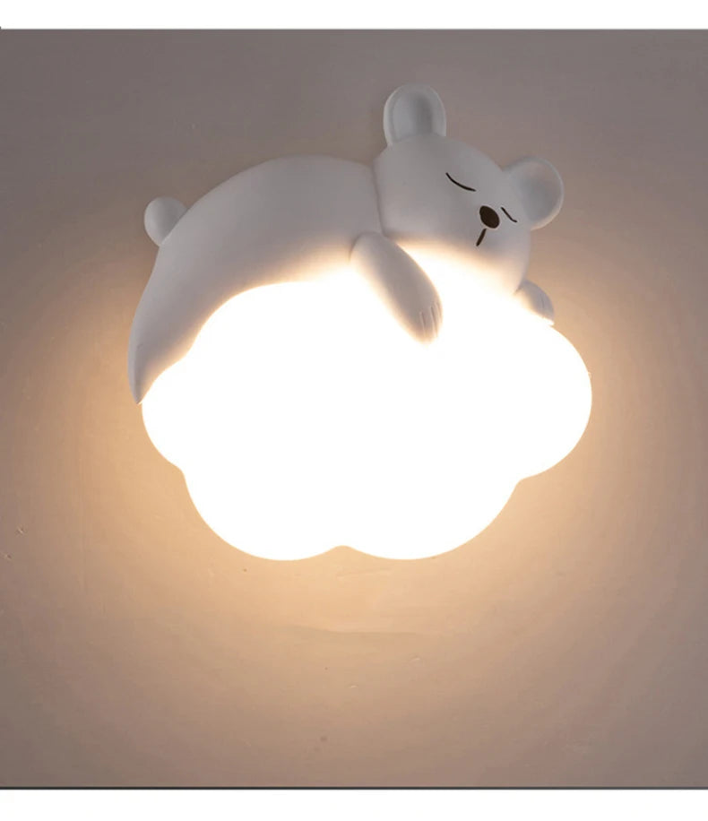 Cute Children's Room Bedside Wall Lamp Bear Rabbit Cloud Lamp Creative Cream Style Baby Room Nursery Boy Girl Bedroom Wall Light