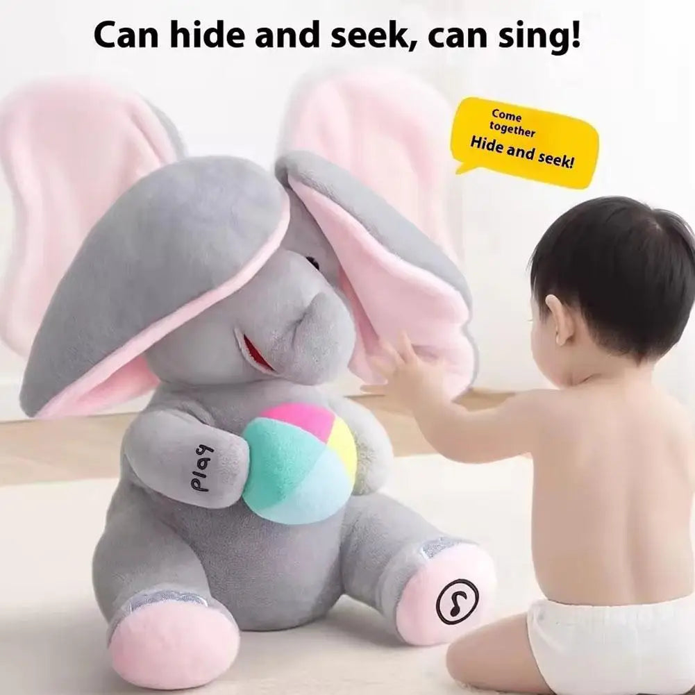Hide And Seek Elephant Plush Toy Baby Head Up Training Soothing Singing Musical Doll New Born Gift For 3-12 Months