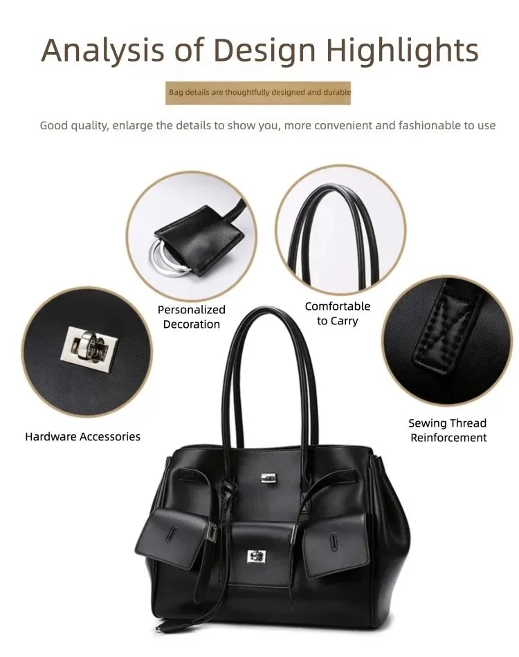 New Women's Tote Bag, Fashionable and Simple Casual Bag, High-End Shoulder Bag, Large-Capacity Commuter Bag, Trendy Handbag, Water-Repellent Shopping Bag