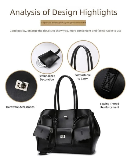 New Women's Tote Bag, Fashionable and Simple Casual Bag, High-End Shoulder Bag, Large-Capacity Commuter Bag, Trendy Handbag, Water-Repellent Shopping Bag
