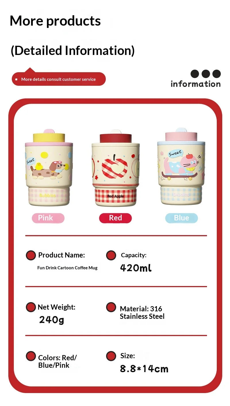 Cute Double Opening Insulated Tumbler for Women & Children with Straw and Sip Lid Portable Coffee Water Bottle Gift Idea