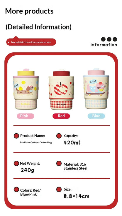 Cute Double Opening Insulated Tumbler for Women & Children with Straw and Sip Lid Portable Coffee Water Bottle Gift Idea