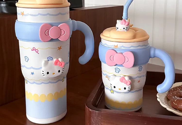 Sanrio Hello Kitty Large Tumbler with Handle, 316 Stainless Steel Straw Cup Insulated, Cute Water Bottle for Women Girls