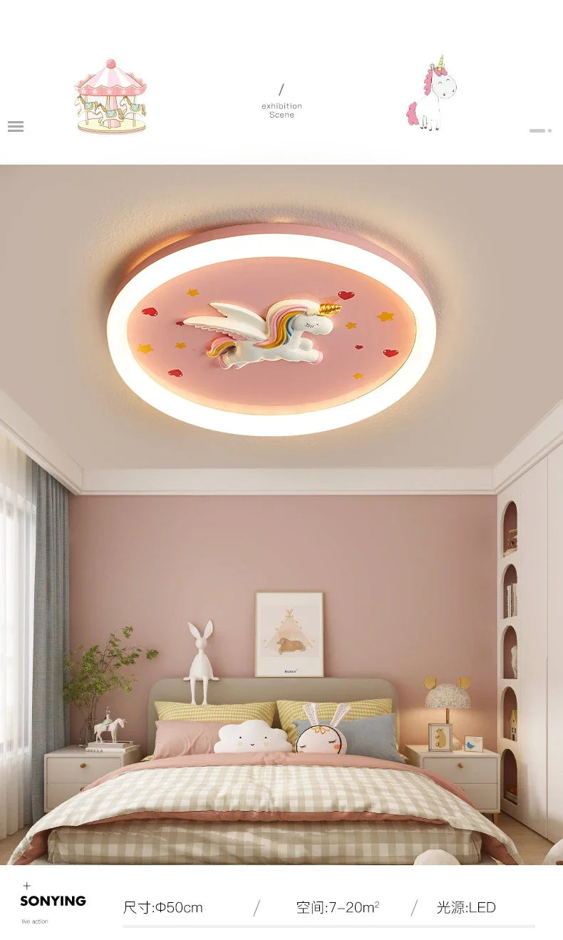 2026 Pink Rainbow Unicorn Light Princess Room Ceiling Lamps LED Warm Cute Nursery Children's Room Girl Bedroom Pegasus Ceiling L