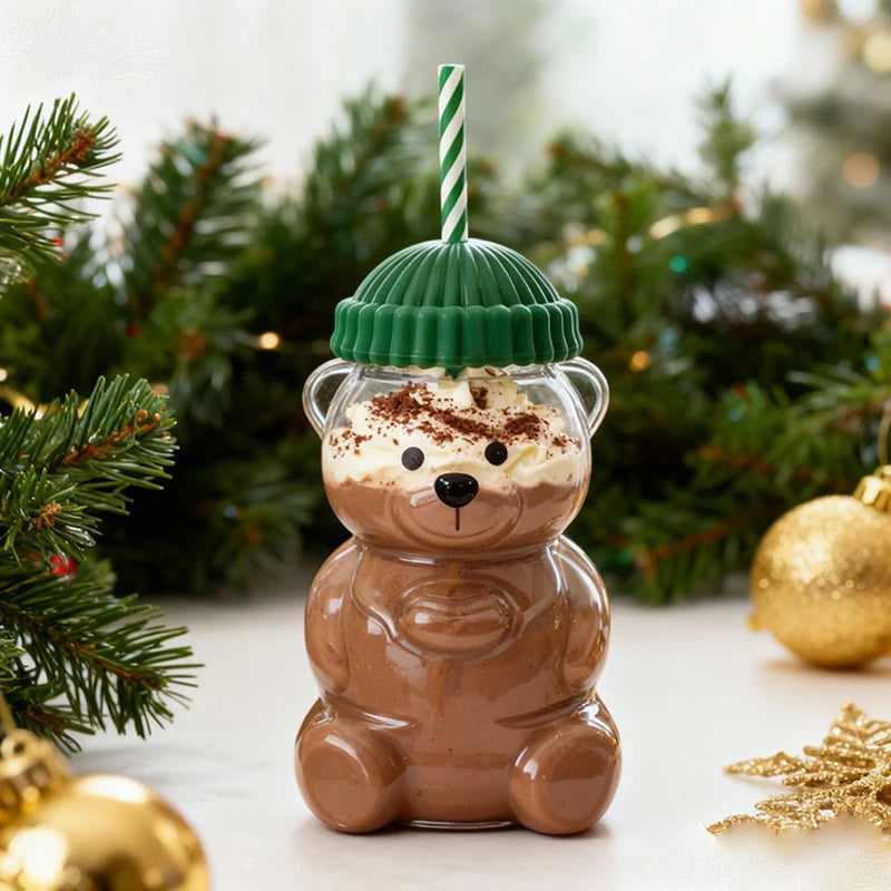 Transparent Bear Shape Plastic Or Glass Cup With Straw Coffee Mug For Men Women Birthday Christmas Gift Beverage Milk Tea Cup