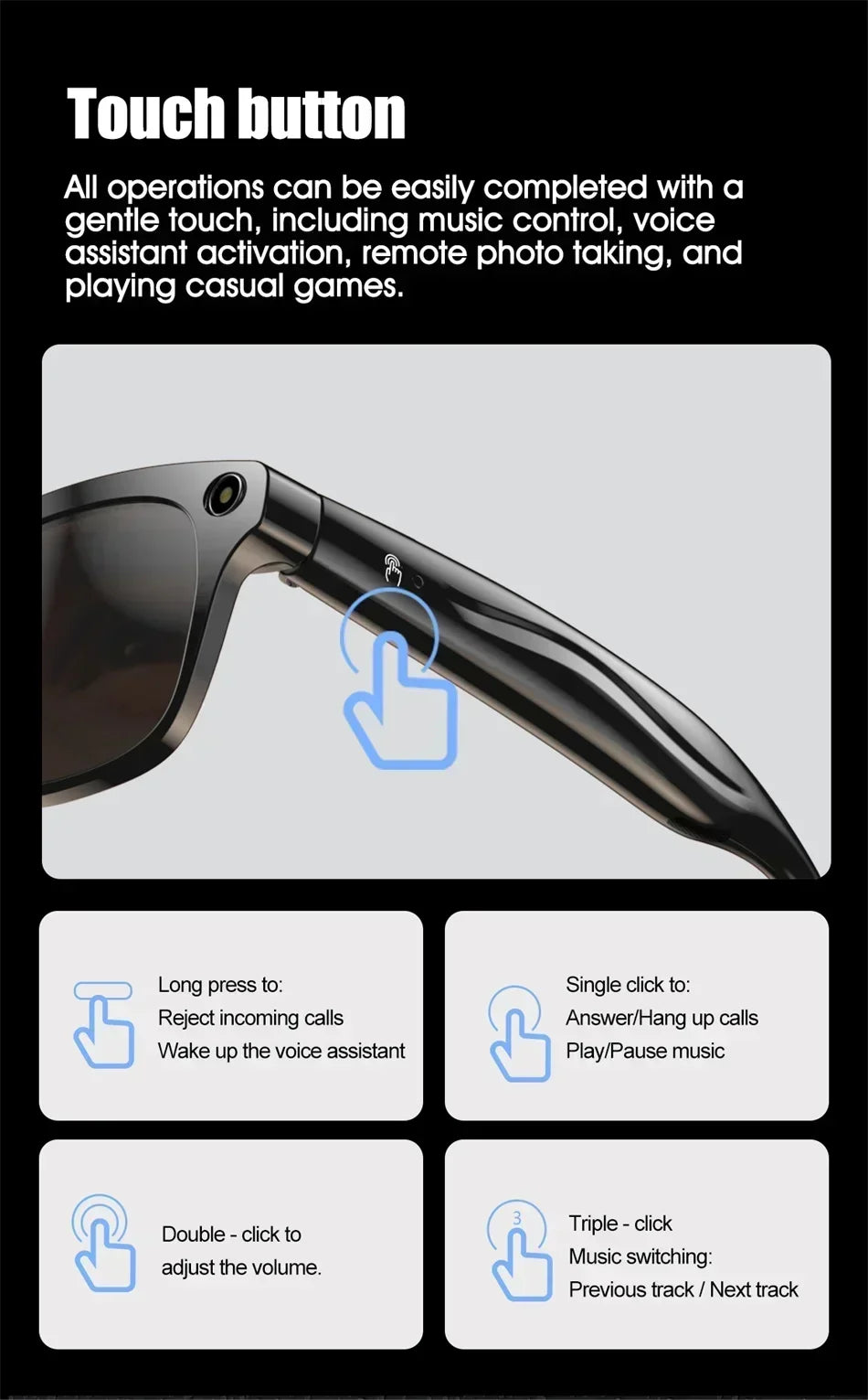 Lenovo 2026 New 8K Bluetooth AI Glasses 1200MP HD Camera Chat GPT Voice Assistant Music Player Translate Call Smart Sunglasses