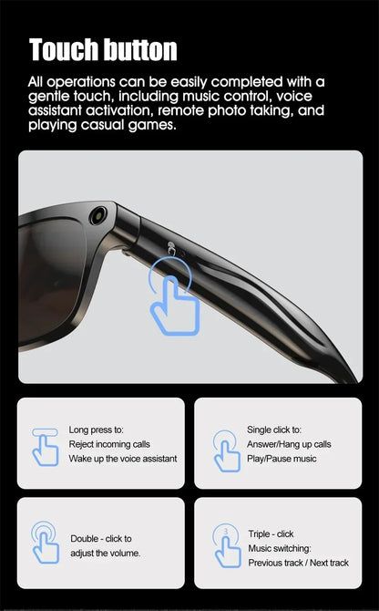 Lenovo 2026 New 8K Bluetooth AI Glasses 1200MP HD Camera Chat GPT Voice Assistant Music Player Translate Call Smart Sunglasses