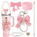 6pcs Tumbler Accessories Set for Stanley 40oz 30oz Cup, Perfect Gift, Coquette Bow & Pearl Style Water Bottle Decor for Gift
