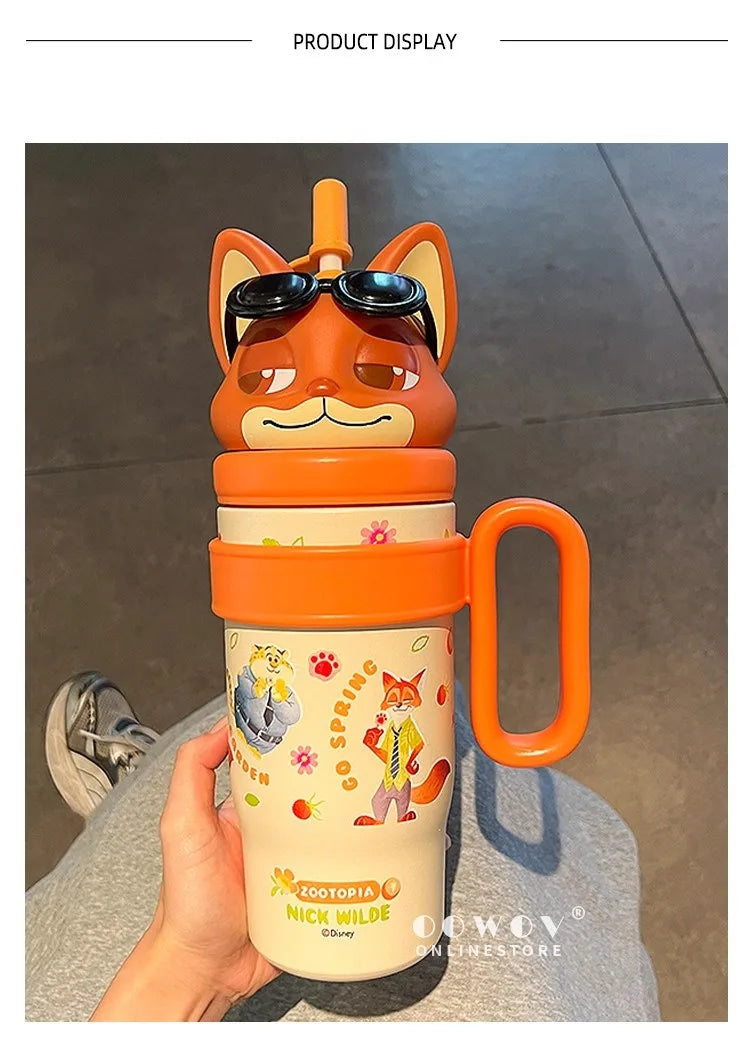 Adorable Animal Design Straw Tumbler, Leakproof Insulated Cup Student Gift