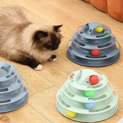 Turnable Toys 4 Levels for Cats Accessories Tower Tracks with Balls Cat Toy Interactive Intelligence Training with Fun Cat Stick