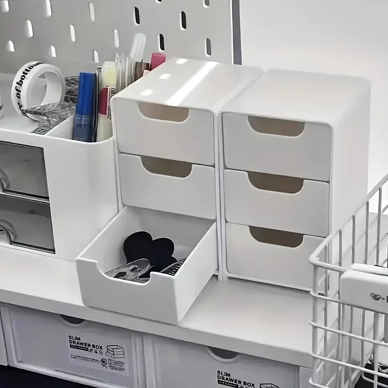 Chic 3-Tier Desk Organizer with Drawers - Ideal for Office Supplies, Jewelry & Cosmetics Storage - Portable Divider Box