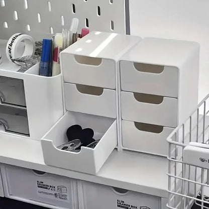 3-Tier Desk Organizer with Drawers - Ideal for Office Supplies, Jewelry & Cosmetics Storage - Portable Divider Box