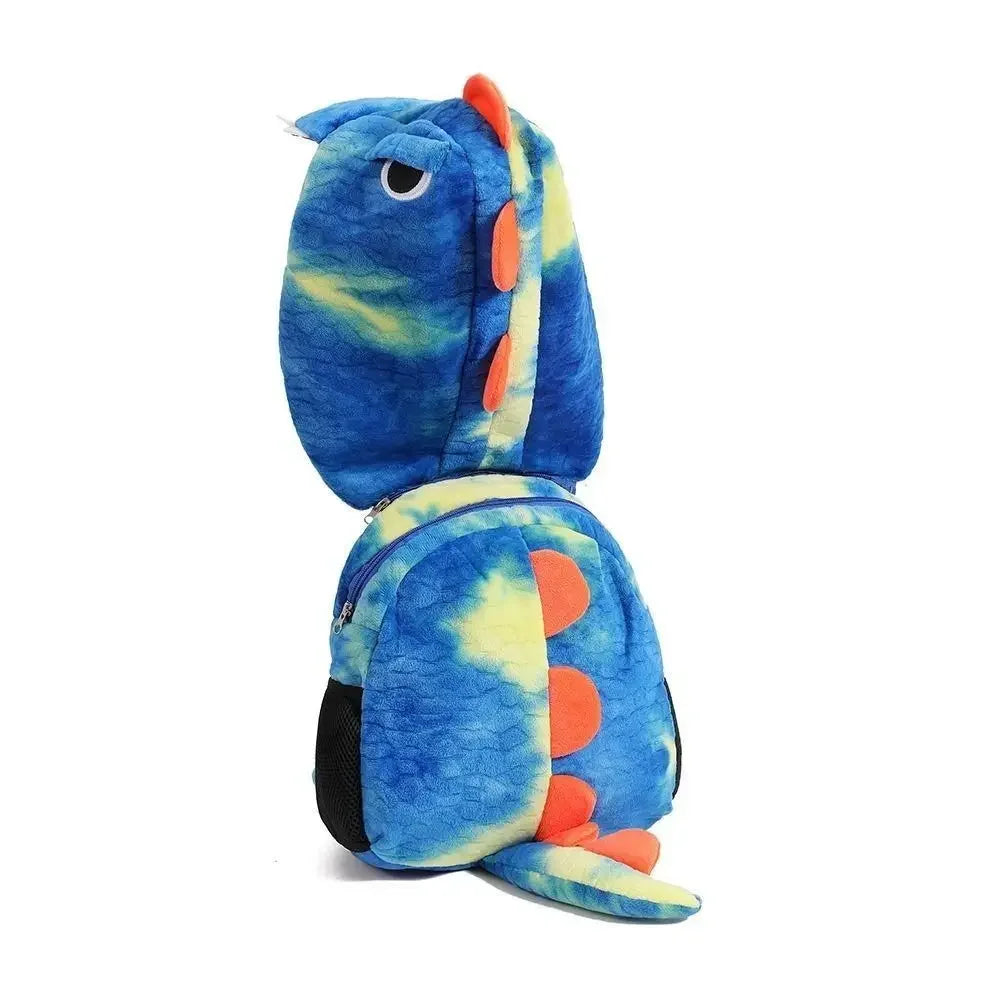 High Quality Cartoon Dinosaur Children's Backpack with Hat Plush Hooded Shoulders Bag Detachable Hat