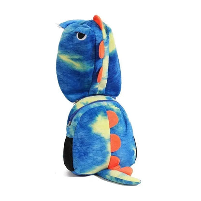 High Quality Cartoon Dinosaur Children's Backpack with Hat Plush Hooded Shoulders Bag Detachable Hat