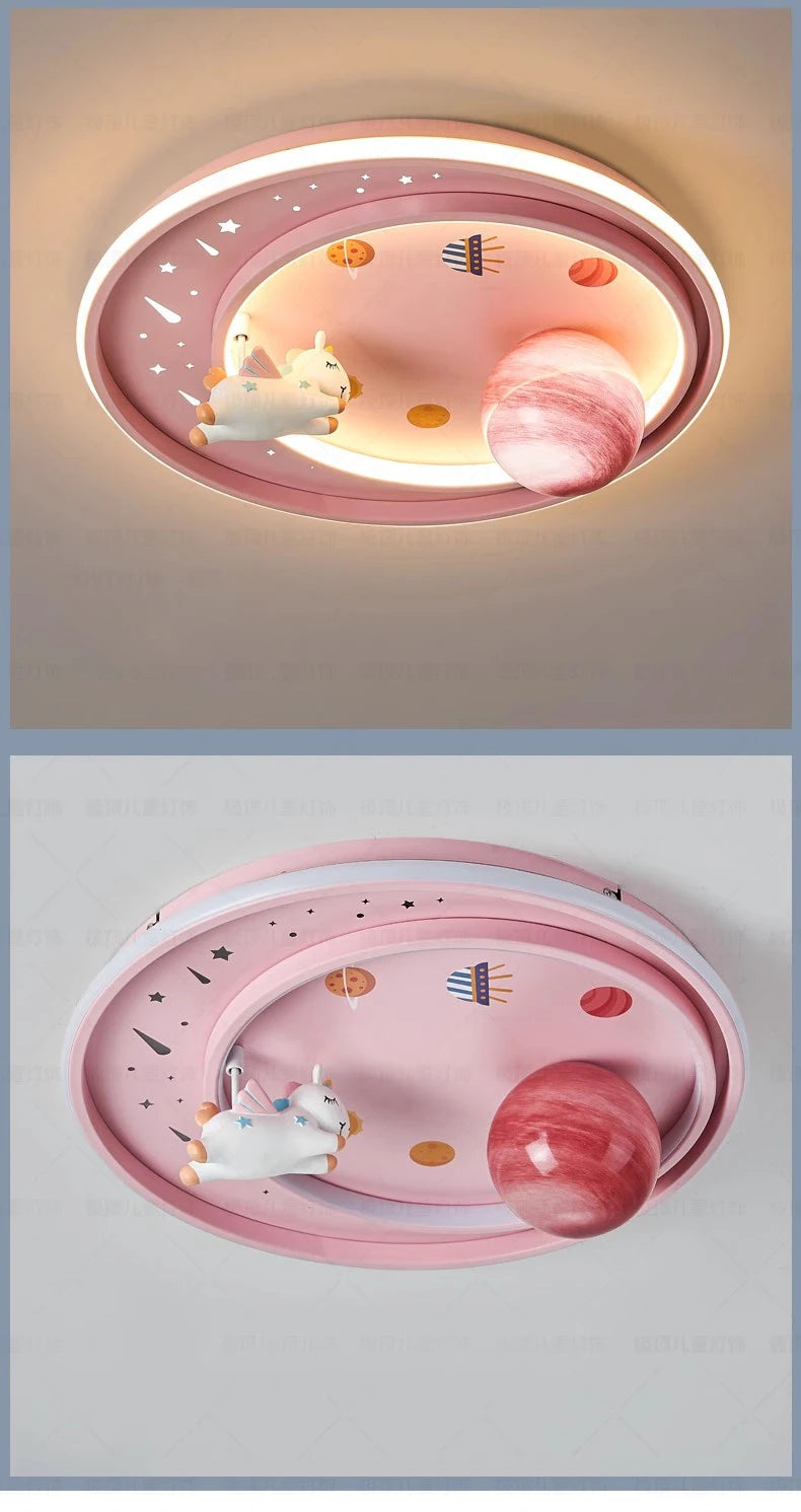 Children's Room Bedroom Ceiling Lights LED Moon Astronaut Unicorn Light Warm Romantic Baby Room Boy Girl Bedroom Ceiling Lamps