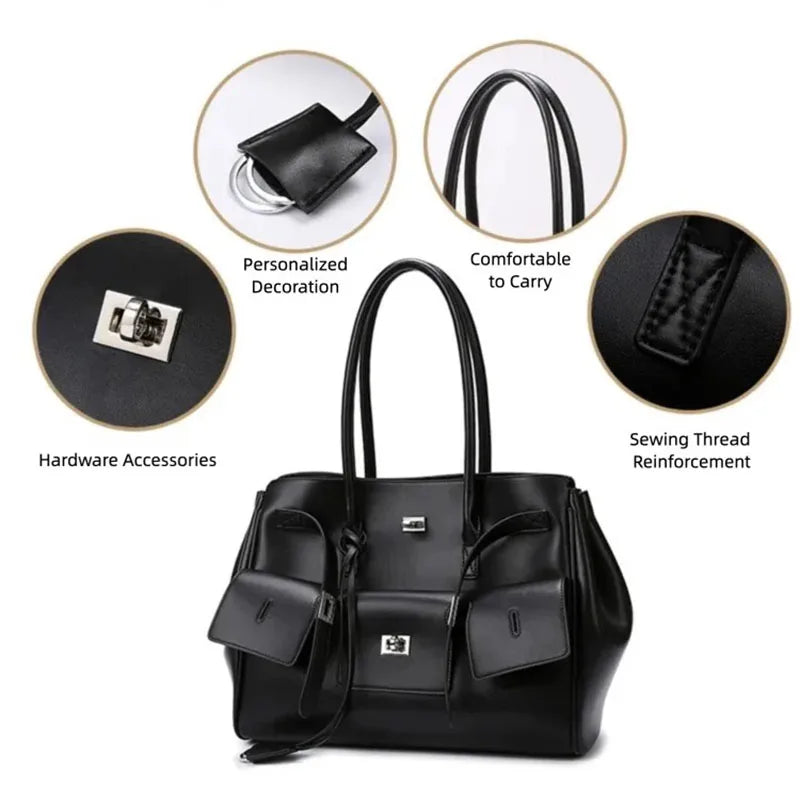 New Women's Tote Bag, Fashionable and Simple Casual Bag, High-End Shoulder Bag, Large-Capacity Commuter Bag, Trendy Handbag, Water-Repellent Shopping Bag