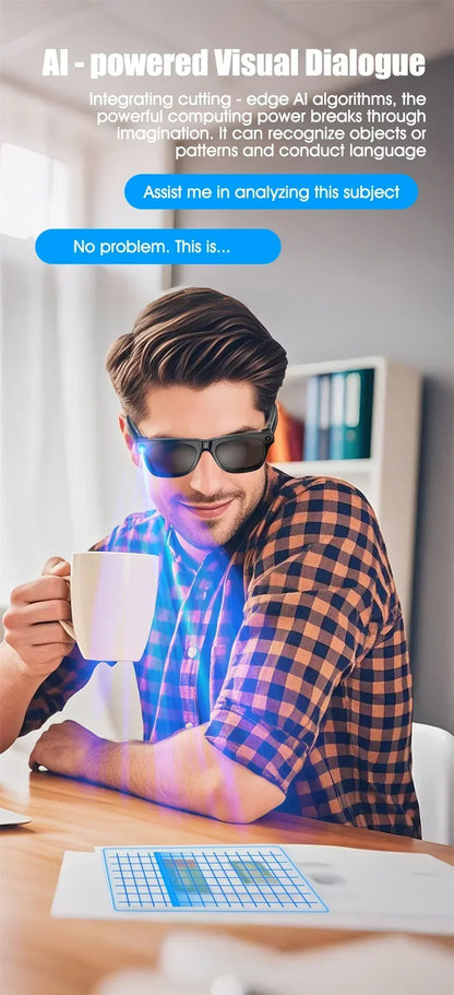 Lenovo 2026 New 8K Bluetooth AI Glasses 1200MP HD Camera Chat GPT Voice Assistant Music Player Translate Call Smart Sunglasses