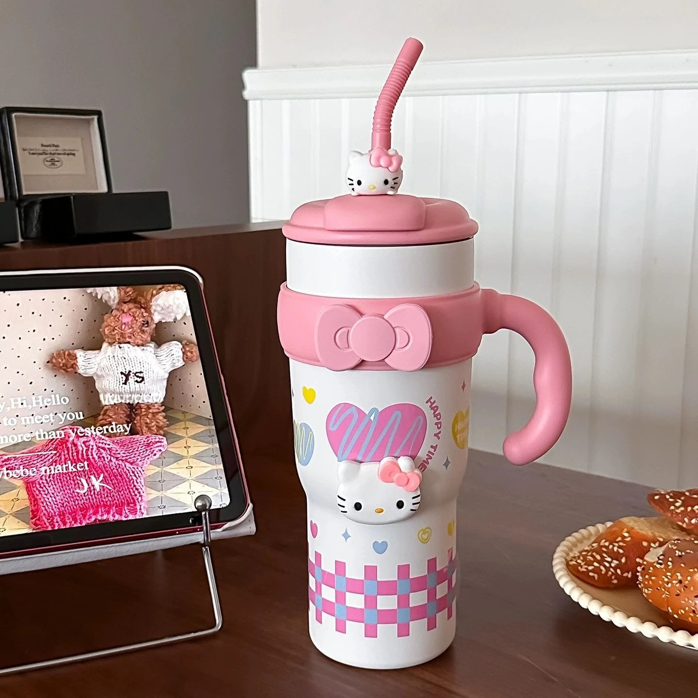 Sanrio Hello Kitty Large Tumbler with Handle, 316 Stainless Steel Straw Cup Insulated, Cute Water Bottle for Women Girls