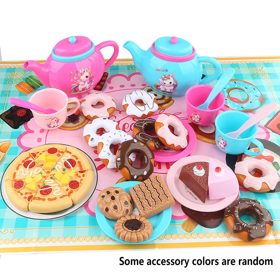 Girls' Afternoon Tea Toys, Party House Sets, 25 Pieces of Simulated Desserts, Cakes, Coffee, and Tea, Girls' Holiday Gifts