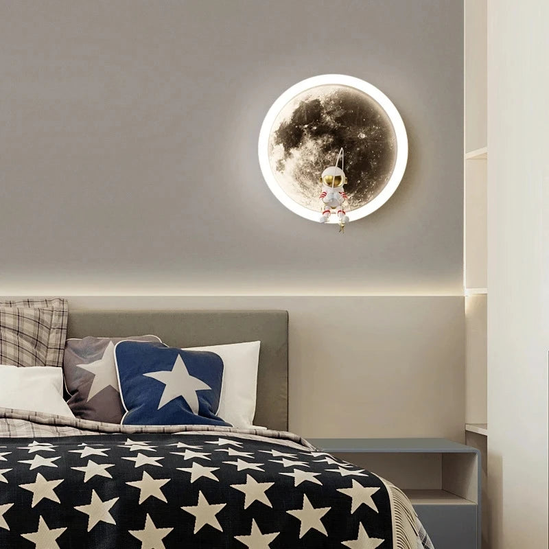 Spaceman Astronaut Moon Round Led Wall Lamp  Kids Bedroom Sleeping Night Lights Boys And Girls Warm Background Sconces