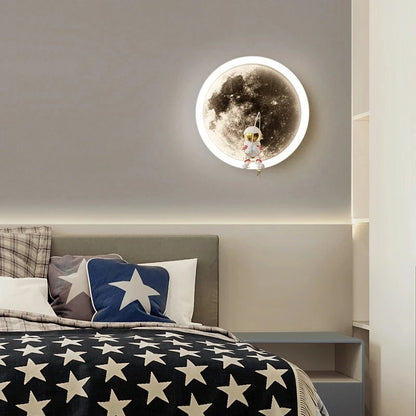 Spaceman Astronaut Moon Round Led Wall Lamp  Kids Bedroom Sleeping Night Lights Boys And Girls Warm Background