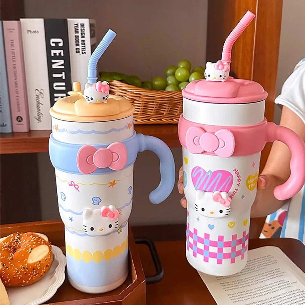 Sanrio Hello Kitty Large Tumbler with Handle, 316 Stainless Steel Straw Cup Insulated, Cute Water Bottle for Women Girls