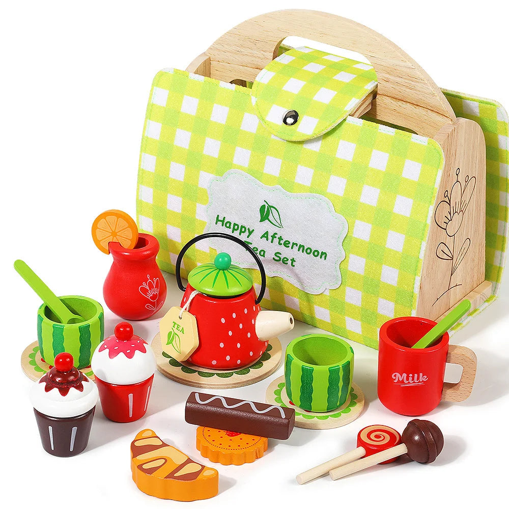 Children Pretend Play Toys Wooden Simulation Role Play Game Ice Cream Afternoon Tea Dessert Set Montessori Educational Toys