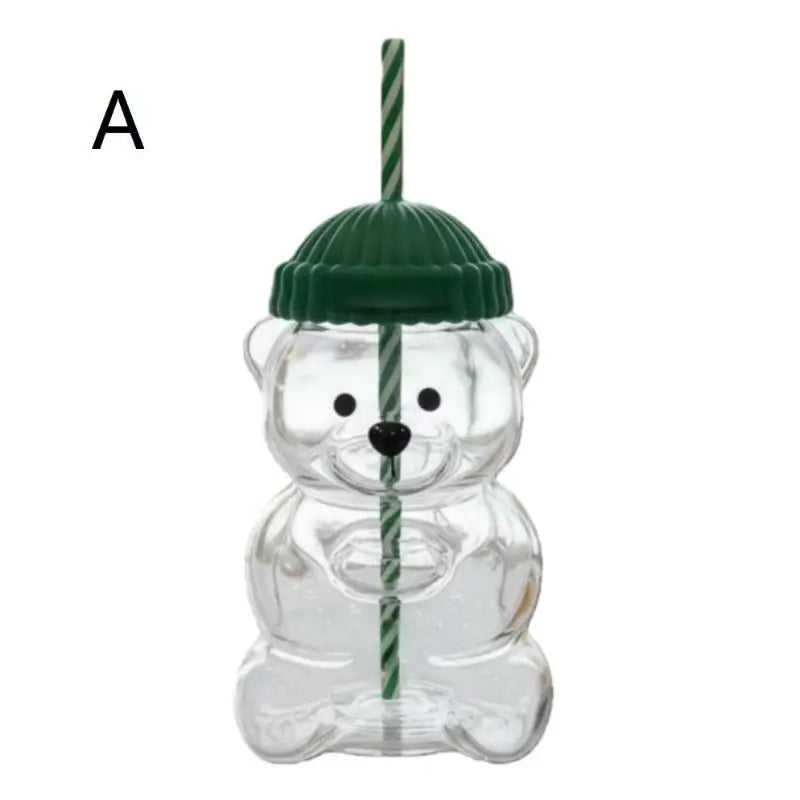 Bear Coffee Cup  Cartoon Bear Shaped Coffee Mug Cute Bear Mug Plastic Cup With Straw Transparent Creative Milk Coffee Water Cups