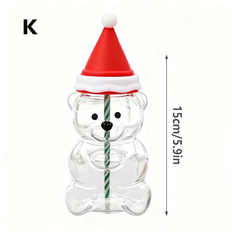 Bear Coffee Cup  Cartoon Bear Shaped Coffee Mug Cute Bear Mug Plastic Cup With Straw Transparent Creative Milk Coffee Water Cups
