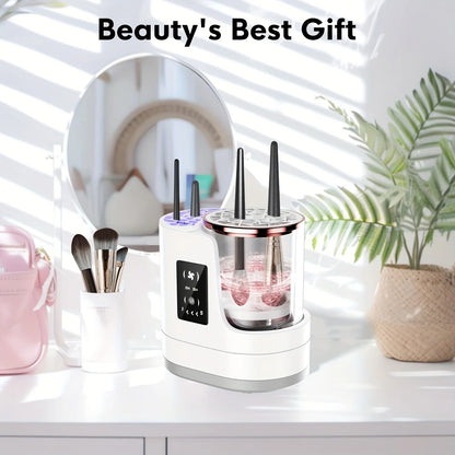 Portable Three-in-One Electric Makeup Brush Cleaner with Dryer USB Deep Cleaning for Various Sizes of Beauty Brushes including