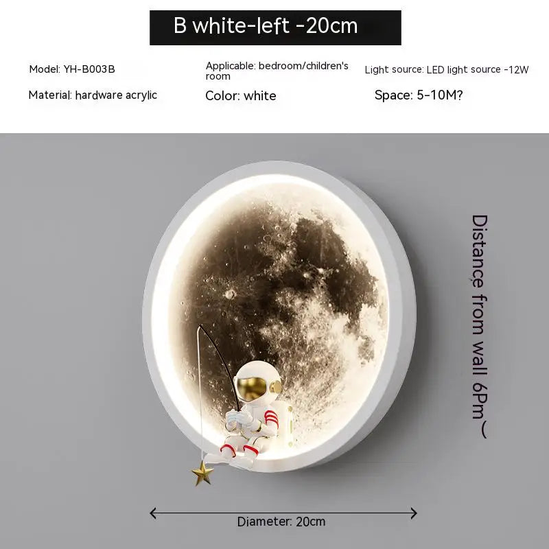 Spaceman Astronaut Moon Round Led Wall Lamp  Kids Bedroom Sleeping Night Lights Boys And Girls Warm Background Sconces