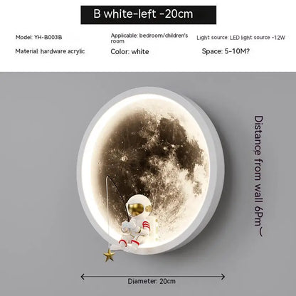 Spaceman Astronaut Moon Round Led Wall Lamp  Kids Bedroom Sleeping Night Lights Boys And Girls Warm Background