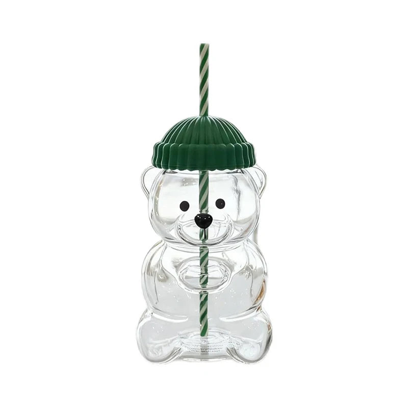 Transparent Bear Shape Plastic Or Glass Cup With Straw Coffee Mug For Men Women Birthday Christmas Gift Beverage Milk Tea Cup