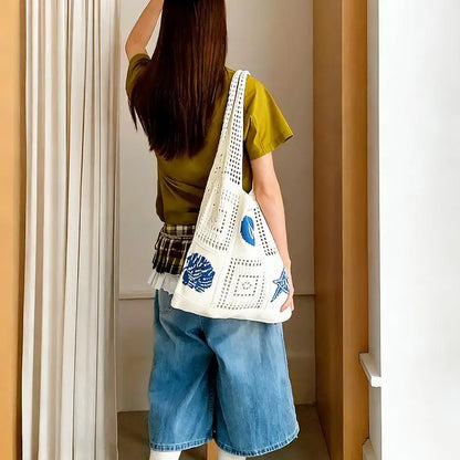 Designer Knitted High-capacity Tote Bags Women's Summer Beach Bag Casual Hollow Woven Underarm Shoulder Bag