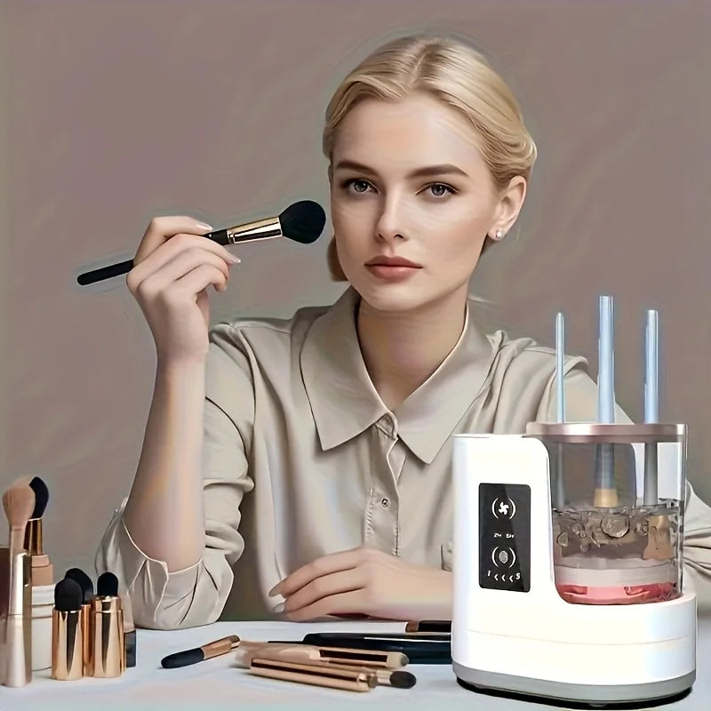 Portable Three-in-One Electric Makeup Brush Cleaner with Dryer USB Deep Cleaning for Various Sizes of Beauty Brushes including